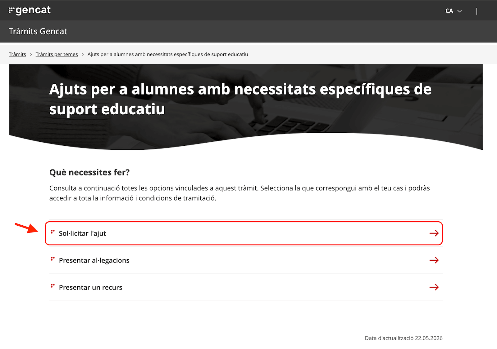 Captura 1/4 del pas «Identificar-se al tràmit» del formulari de Gencat