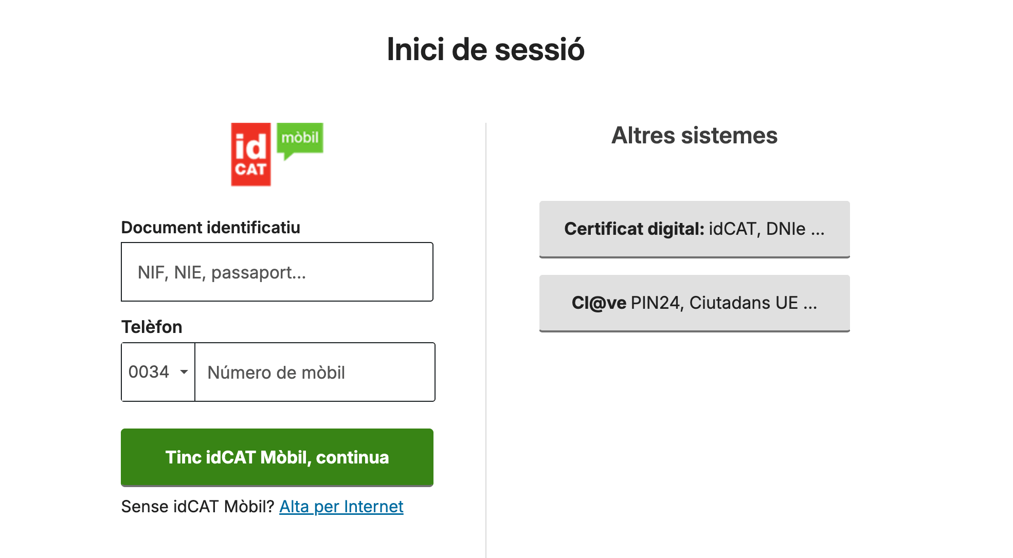 Captura 4/4 del pas «Identificar-se al tràmit» del formulari de Gencat