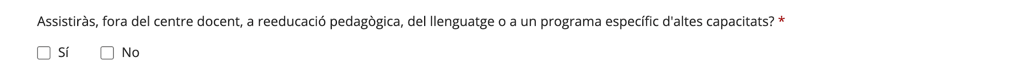 Captura del pas «La pregunta del programa específic» del formulari de Gencat