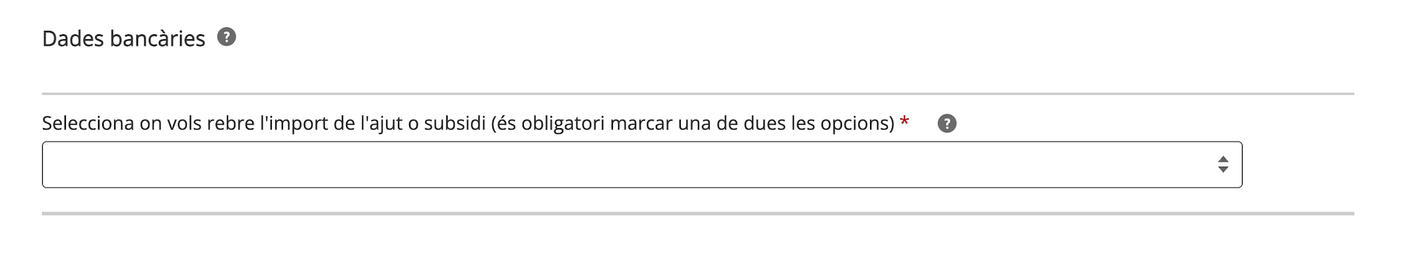 Captura del pas «Dades bancàries» del formulari de Gencat